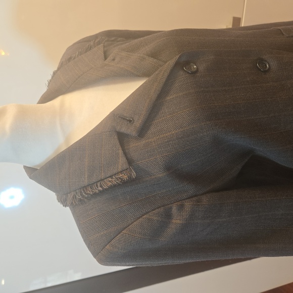 Harve Bernard Sport Wool Pin Striped Fringe Single Breasted Blazer Brown Size 10 - Picture 3 of 9
